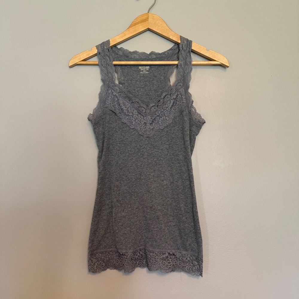 Mossimo Supply Co Womens Heather Grey Lace Trim Racerback Tank Top‎ Size M